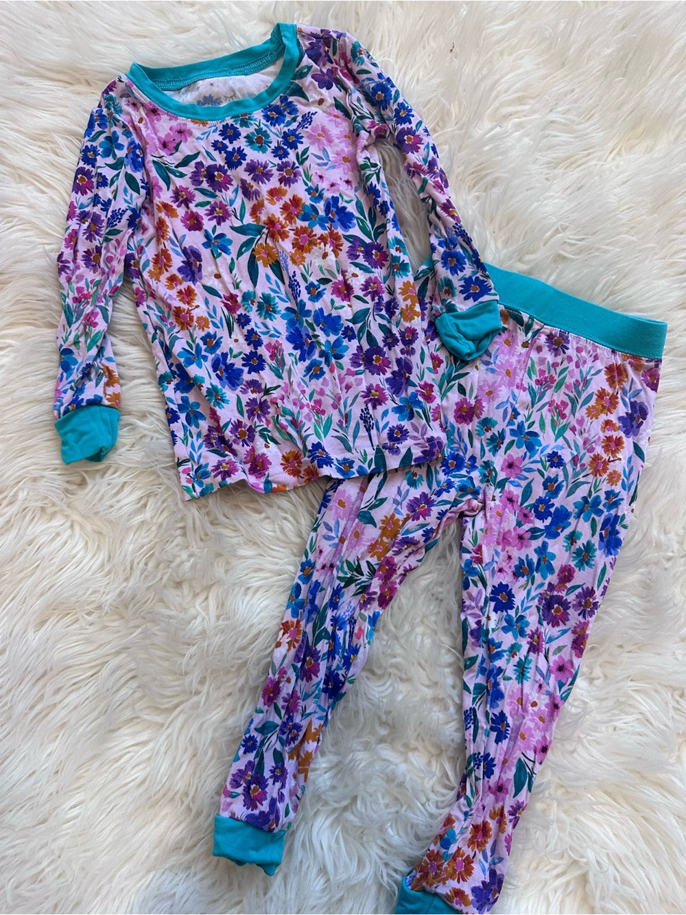 12-18 Months Little Sleepies Bamboo Floral Pajama Set with Teal Trim